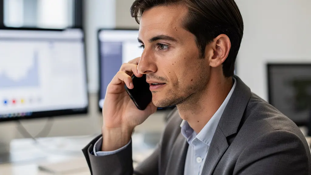 Conseiller en courtage immobilier au téléphone dans un bureau moderne